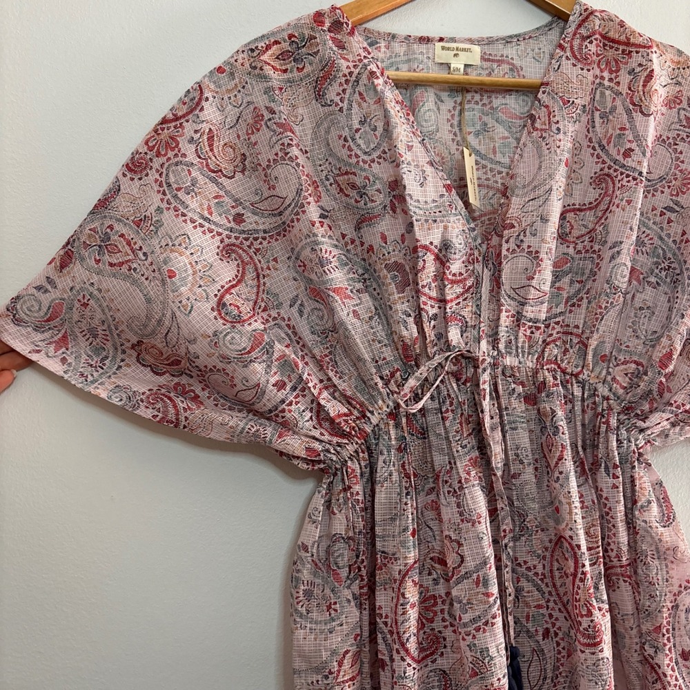 World Market Paisley Print Kaftan Maxi Dress Womens S/M Gauzy Boho Coverup NWT